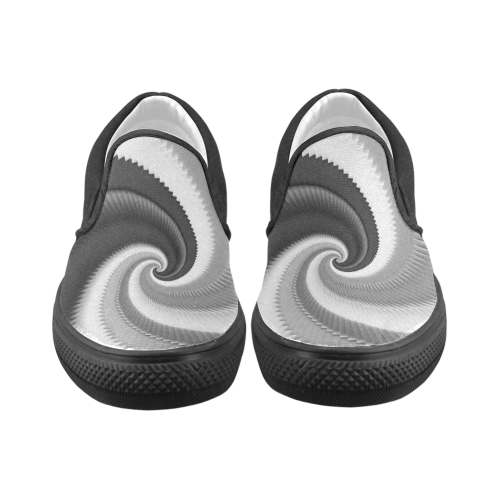 Black and White Dragon Scales Spiral Men's Unusual Slip-on Canvas Shoes (Model 019)
