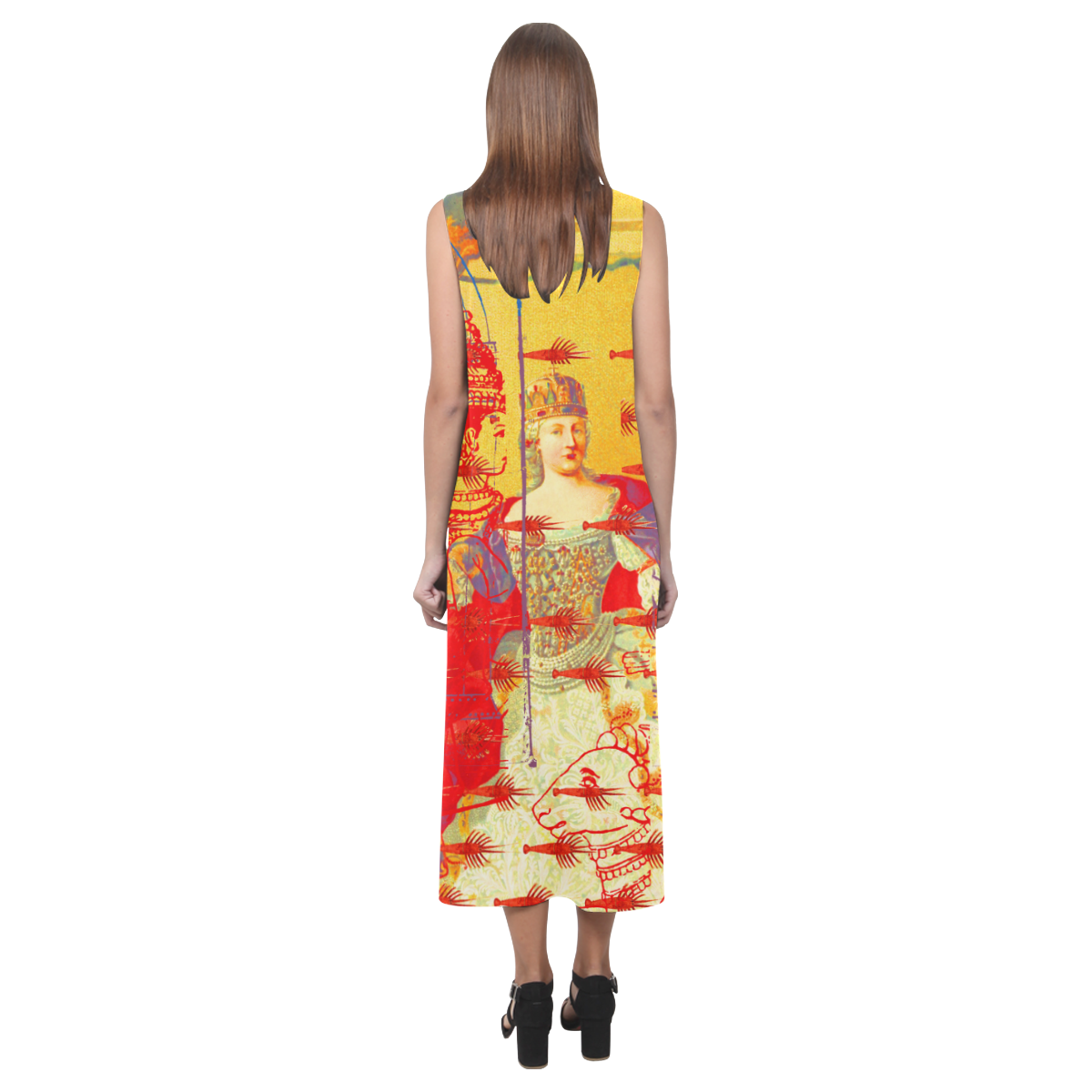 THE ONE BIG QUEEN AND THE MANY LITTLE RED LOBSTERS Phaedra Sleeveless Open Fork Long Dress (Model D08)
