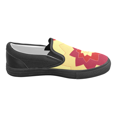 Flower Blossom Spiral Design Dark Red Yellow Men's Slip-on Canvas Shoes (Model 019)