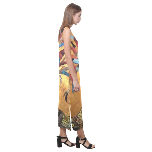 "TREE OF LIFE"-SLEEVELESS DRESS Phaedra Sleeveless Open Fork Long Dress (Model D08)