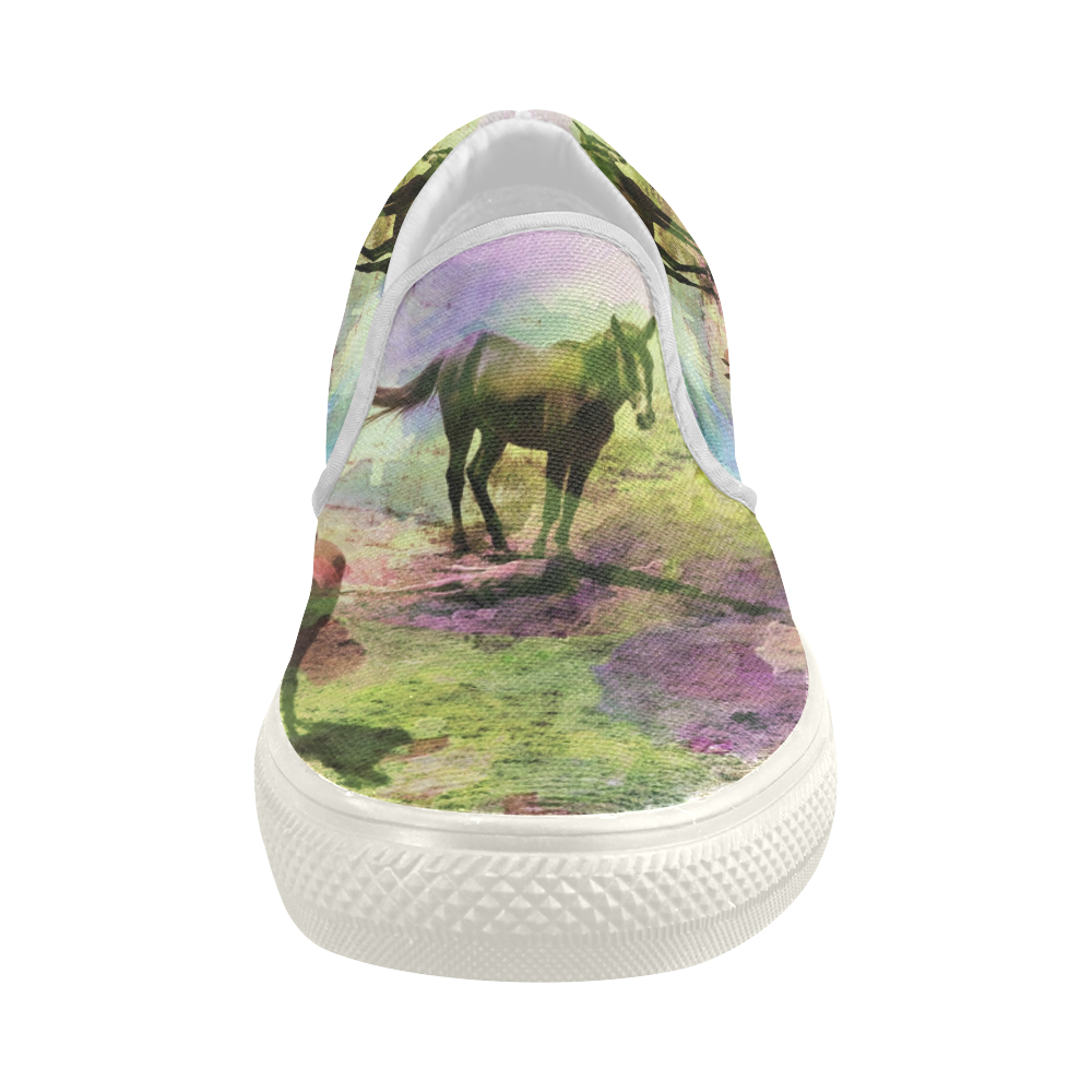 watercolor horses by Martina Webster Women's Slip-on Canvas Shoes (Model 019)
