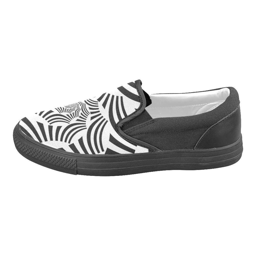 Graphical Stripes Black Men's Unusual Slip-on Canvas Shoes (Model 019)