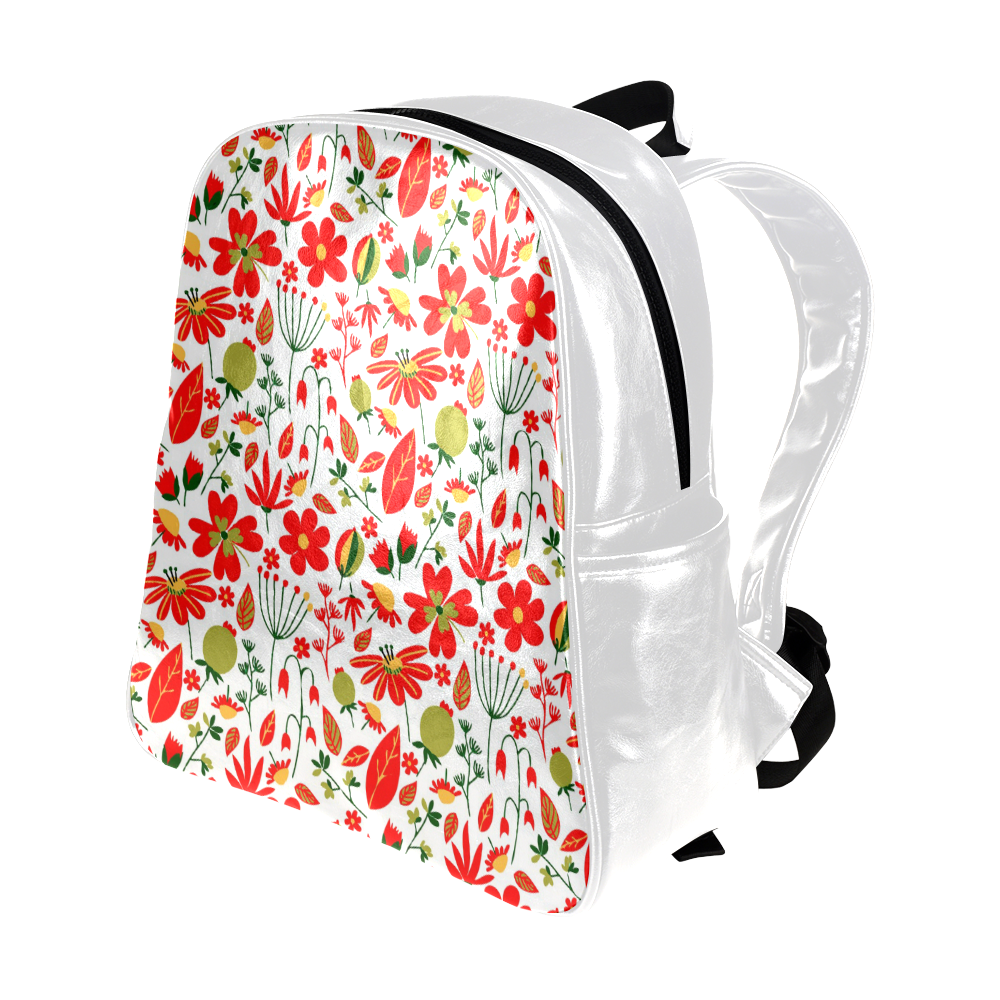 Cute Red Flowers Leaves Nature Multi-Pockets Backpack (Model 1636)