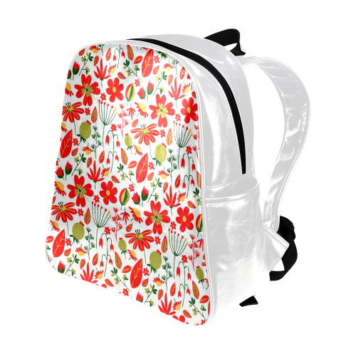 Cute Red Flowers Leaves Nature Multi-Pockets Backpack (Model 1636)