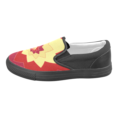 Flower Blossom Spiral Design Dark Red Yellow Men's Slip-on Canvas Shoes (Model 019)