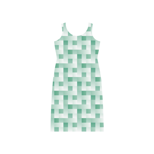 Mint/White Square Pattern Phaedra Sleeveless Open Fork Long Dress (Model D08)
