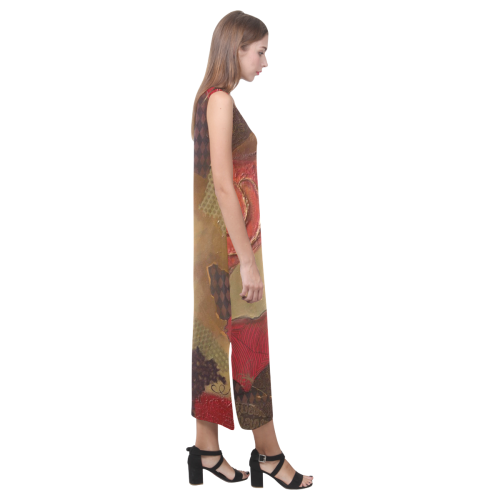 "STRAWBERRY FIELDS FOREVER"-SLEEVELESS DRESS Phaedra Sleeveless Open Fork Long Dress (Model D08)