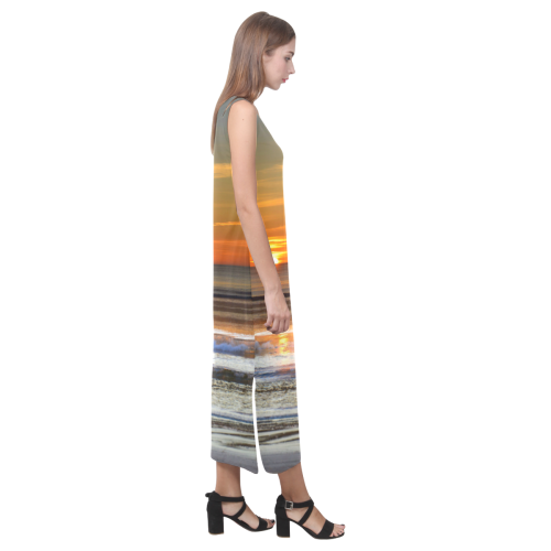 Colorful sunset Phaedra Sleeveless Open Fork Long Dress (Model D08)