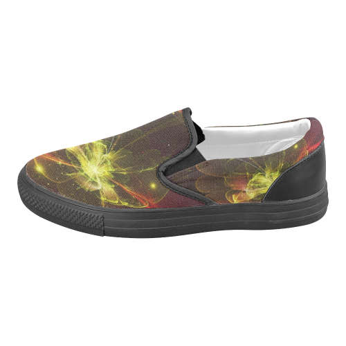 A  wonderful abstract fractal red yellow blossom Men's Slip-on Canvas Shoes (Model 019)