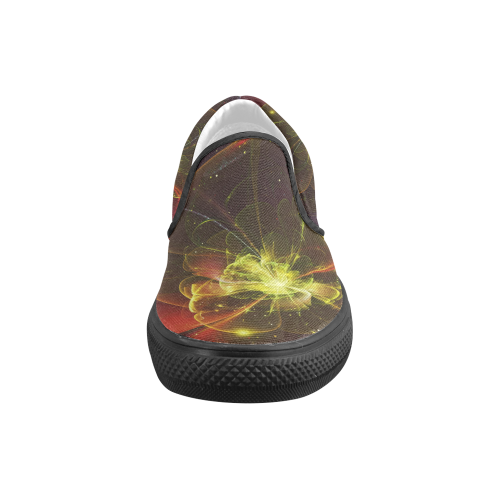 A  wonderful abstract fractal red yellow blossom Men's Slip-on Canvas Shoes (Model 019)
