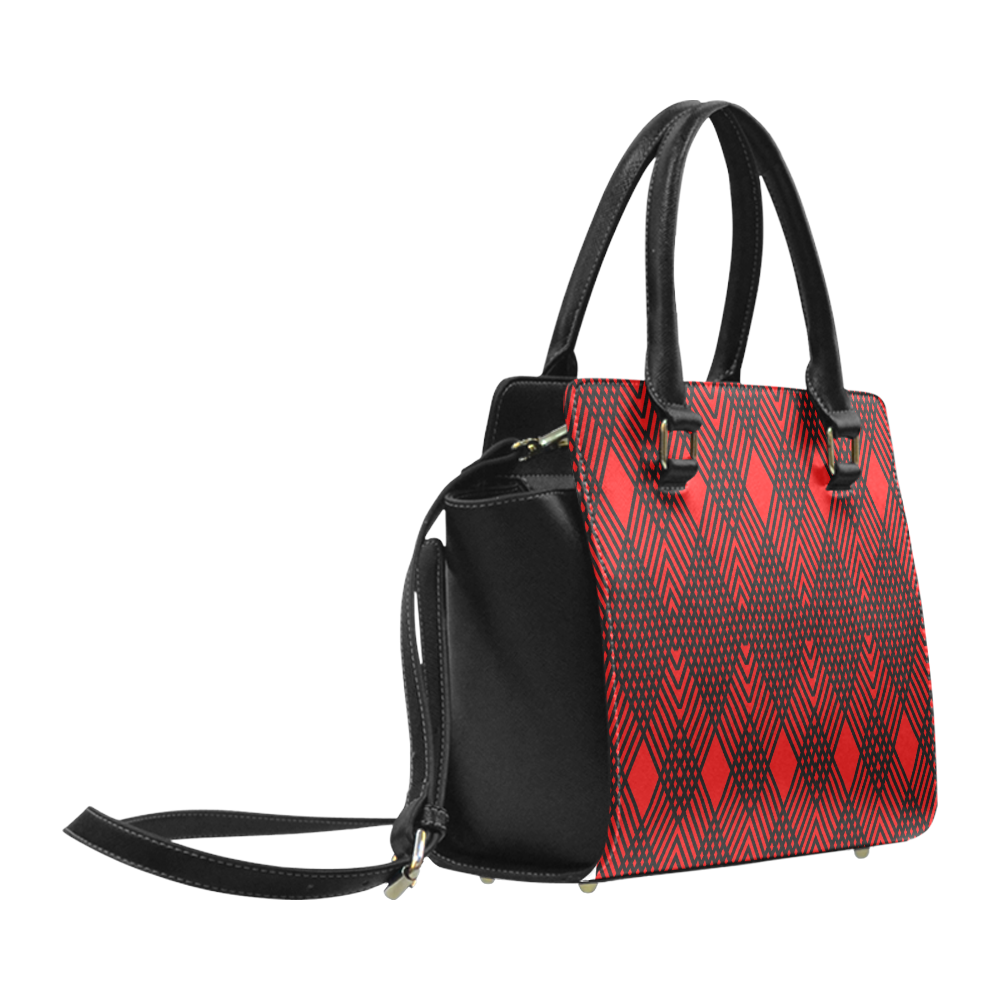 Red and black geometric  pattern,  with rombs. Classic Shoulder Handbag (Model 1653)