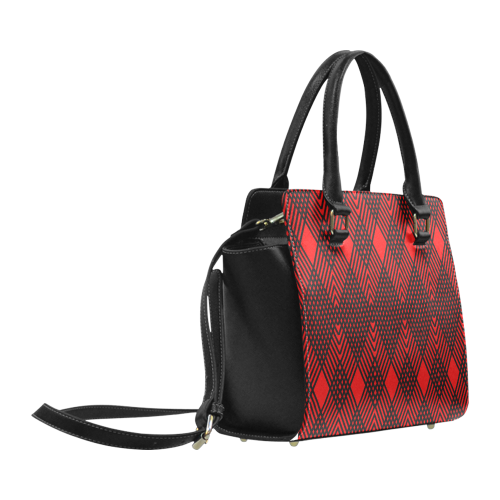 Red and black geometric  pattern,  with rombs. Classic Shoulder Handbag (Model 1653)