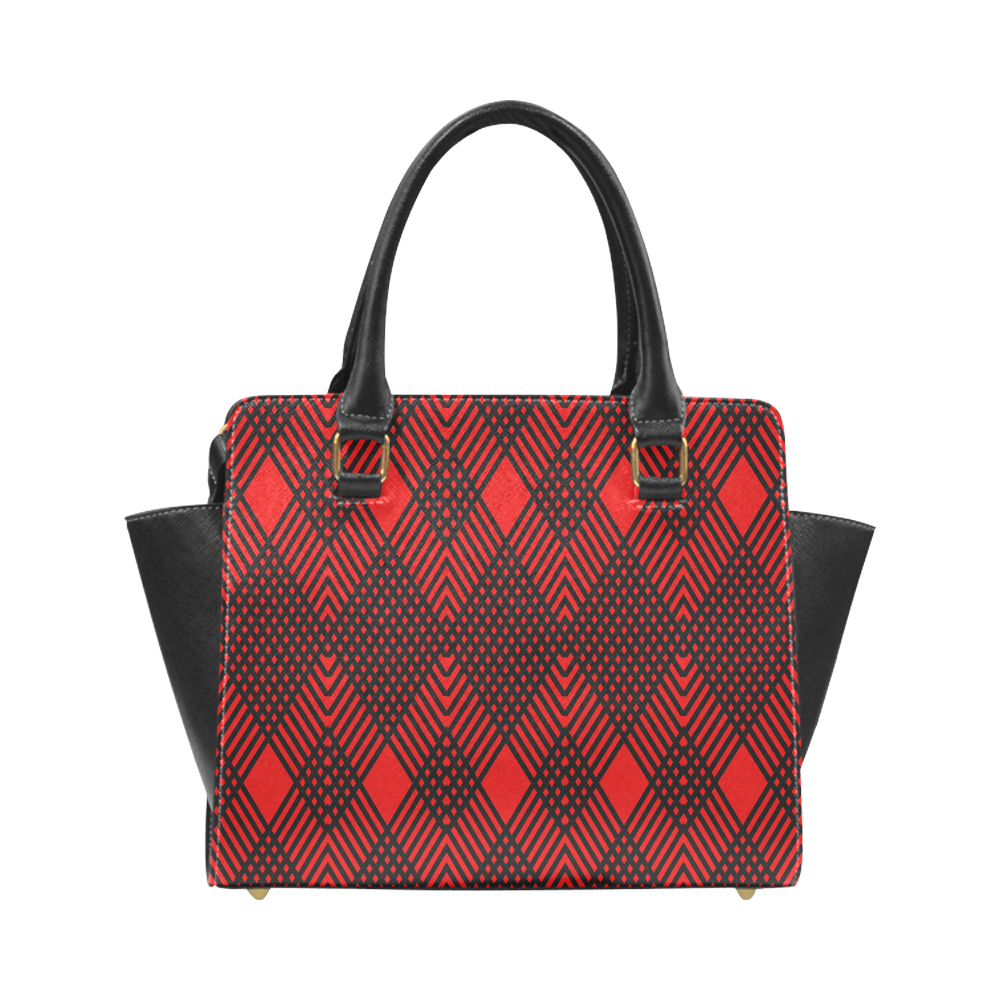 Red and black geometric  pattern,  with rombs. Rivet Shoulder Handbag (Model 1645)