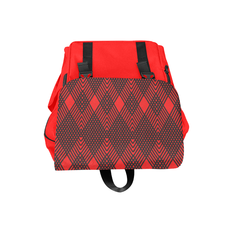 Red and black geometric  pattern,  with rombs. Casual Shoulders Backpack (Model 1623)