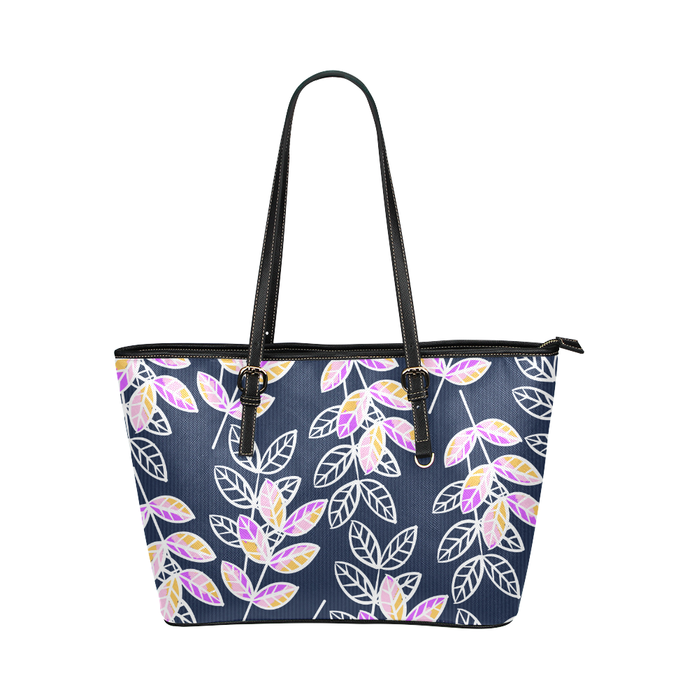 Winter Foliage Leather Tote Bag/Large (Model 1651)
