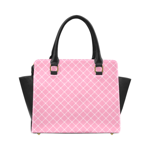 Pastel Pink and White Diagonal Grid Classic Shoulder Handbag (Model 1653)