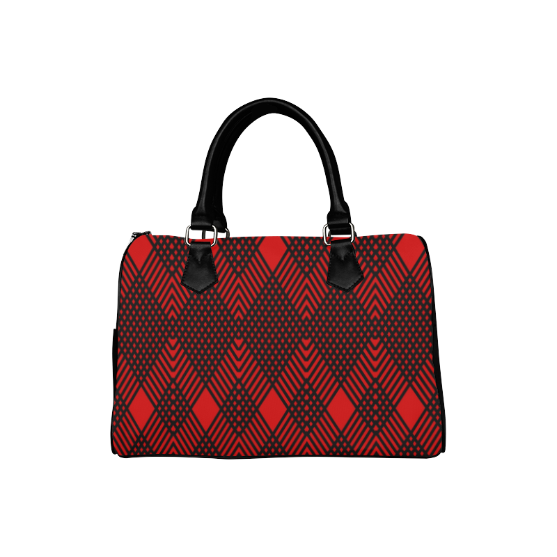 Red and black geometric  pattern,  with rombs. Boston Handbag (Model 1621)