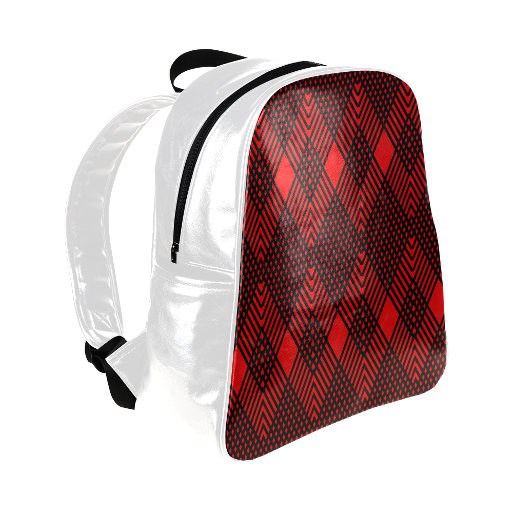 Red and black geometric  pattern,  with rombs. Multi-Pockets Backpack (Model 1636)