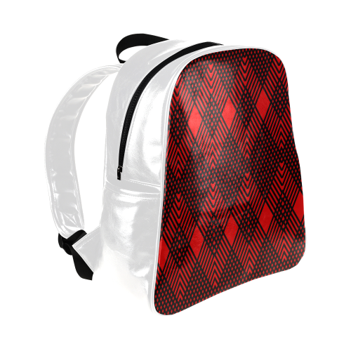 Red and black geometric  pattern,  with rombs. Multi-Pockets Backpack (Model 1636)