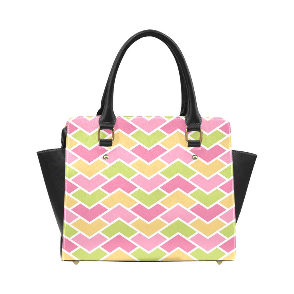Pattern - Zig Zag Brick in Pink, Orange, and Green Classic Shoulder Handbag (Model 1653)
