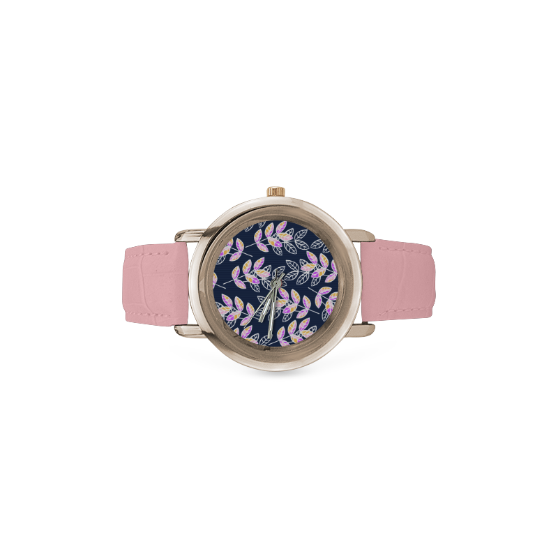 Winter Foliage Women's Rose Gold Leather Strap Watch(Model 201)
