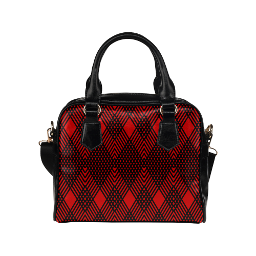 Red and black geometric  pattern,  with rombs. Shoulder Handbag (Model 1634)