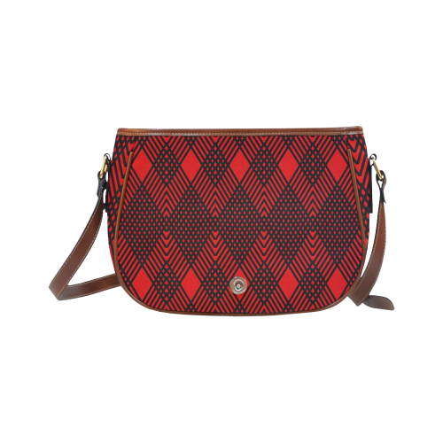 Red and black geometric  pattern,  with rombs. Saddle Bag/Large (Model 1649)