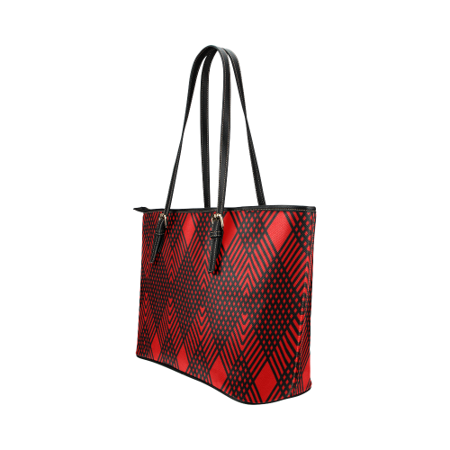 Red and black geometric  pattern,  with rombs. Leather Tote Bag/Large (Model 1651)