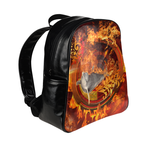 Funny dolphin jumping by a fire circle Multi-Pockets Backpack (Model 1636)
