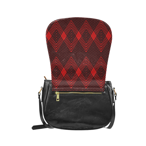 Red and black geometric  pattern,  with rombs. Classic Saddle Bag/Small (Model 1648)