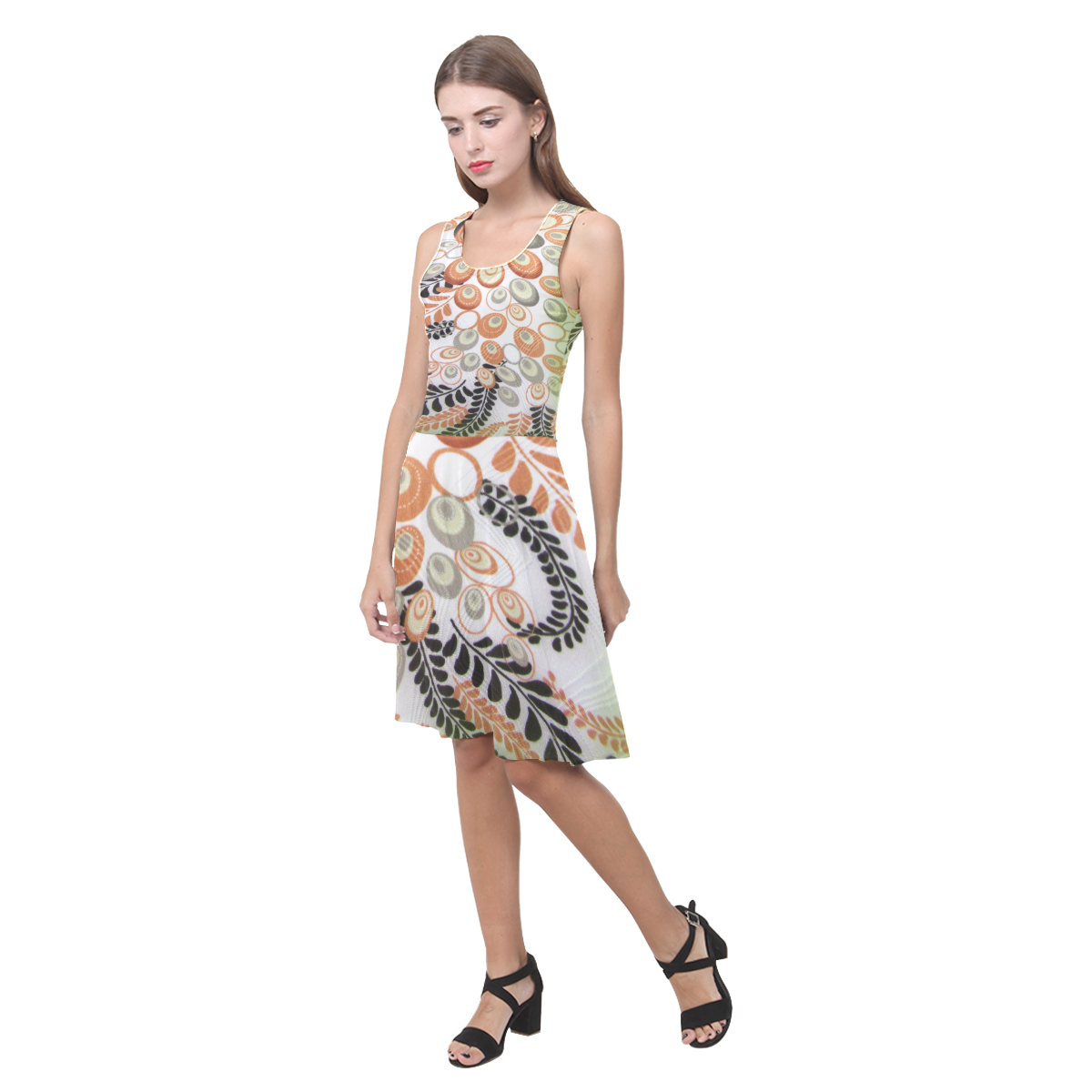 Abstract green peacock Atalanta Casual Sundress(Model D04)