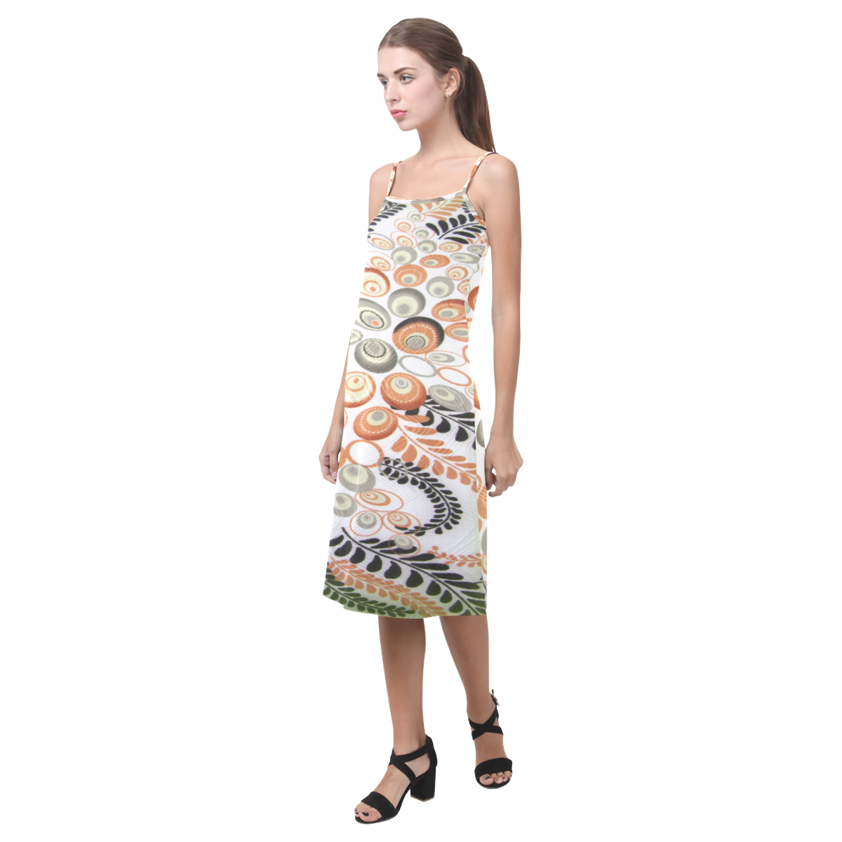 Abstract green peacock Alcestis Slip Dress (Model D05)