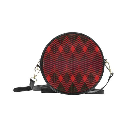 Red and black geometric  pattern,  with rombs. Round Sling Bag (Model 1647)