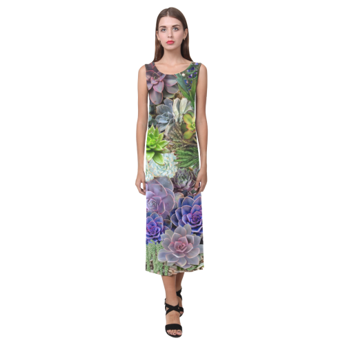 Succulent gardens Phaedra Sleeveless Open Fork Long Dress (Model D08)