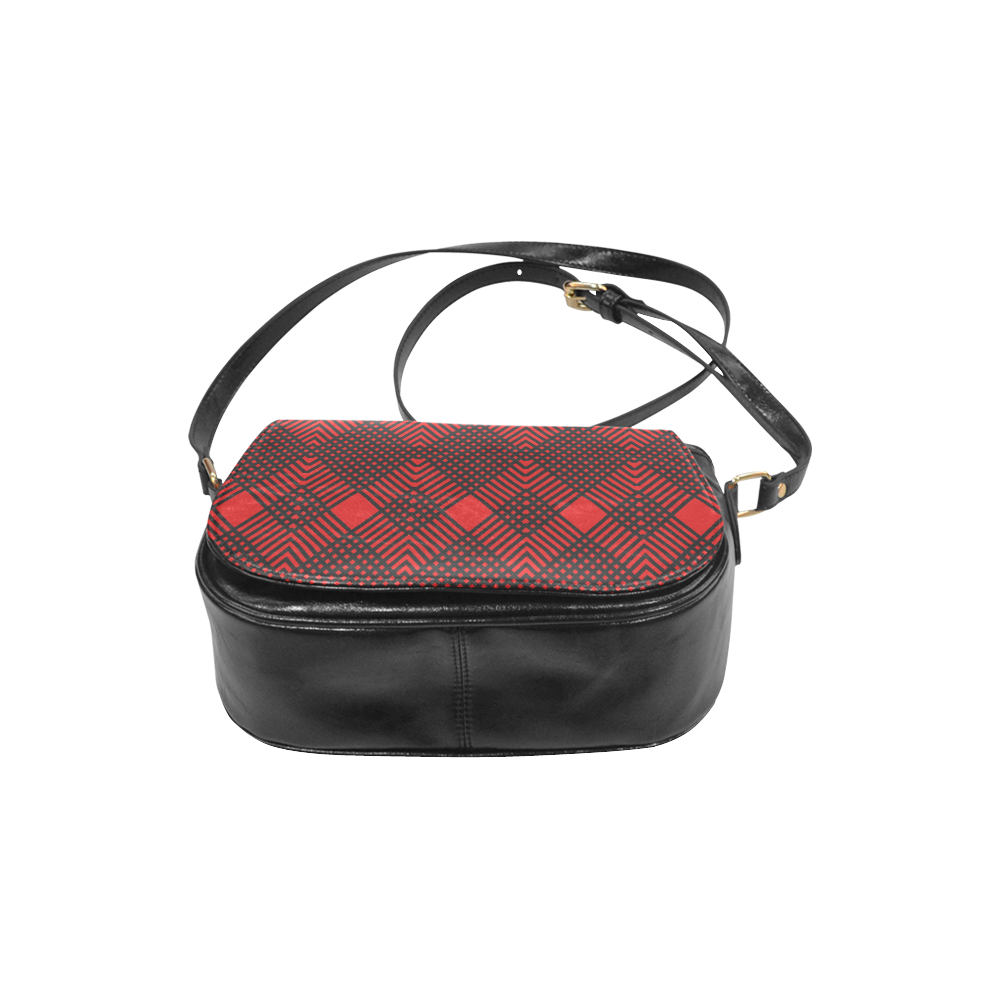 Red and black geometric  pattern,  with rombs. Classic Saddle Bag/Small (Model 1648)