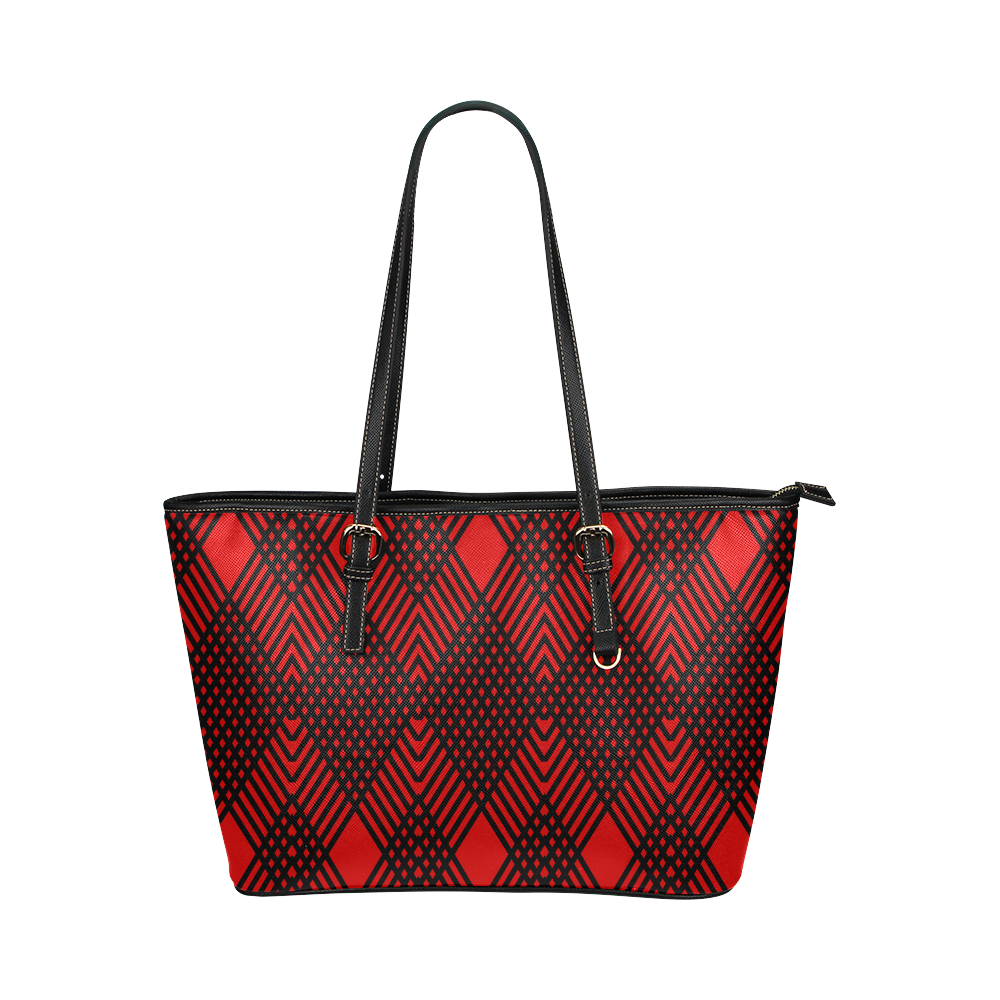 Red and black geometric  pattern,  with rombs. Leather Tote Bag/Small (Model 1651)