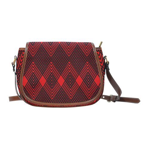 Red and black geometric  pattern,  with rombs. Saddle Bag/Small (Model 1649) Full Customization