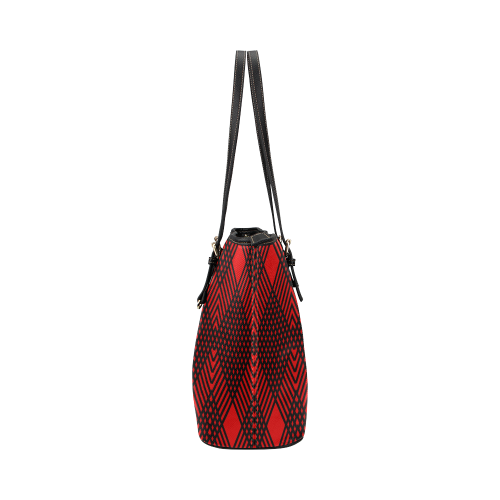 Red and black geometric  pattern,  with rombs. Leather Tote Bag/Large (Model 1651)