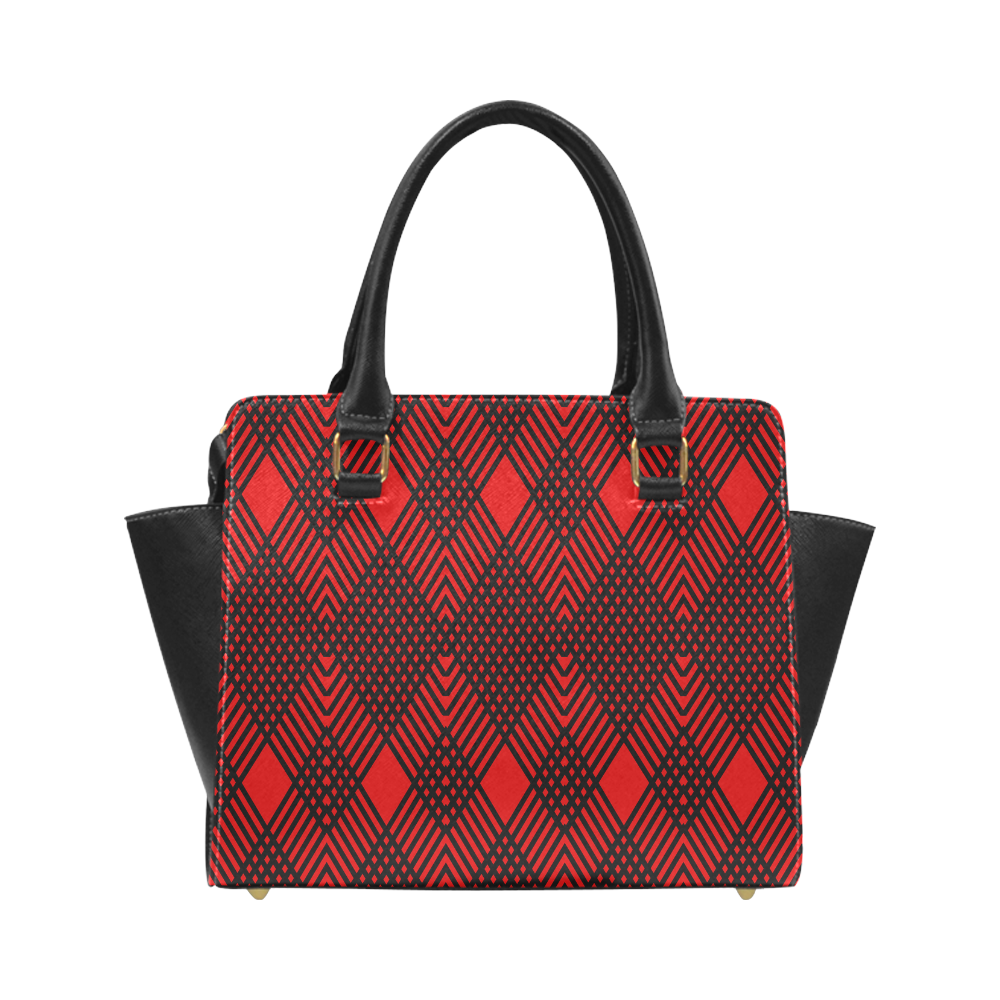 Red and black geometric  pattern,  with rombs. Classic Shoulder Handbag (Model 1653)