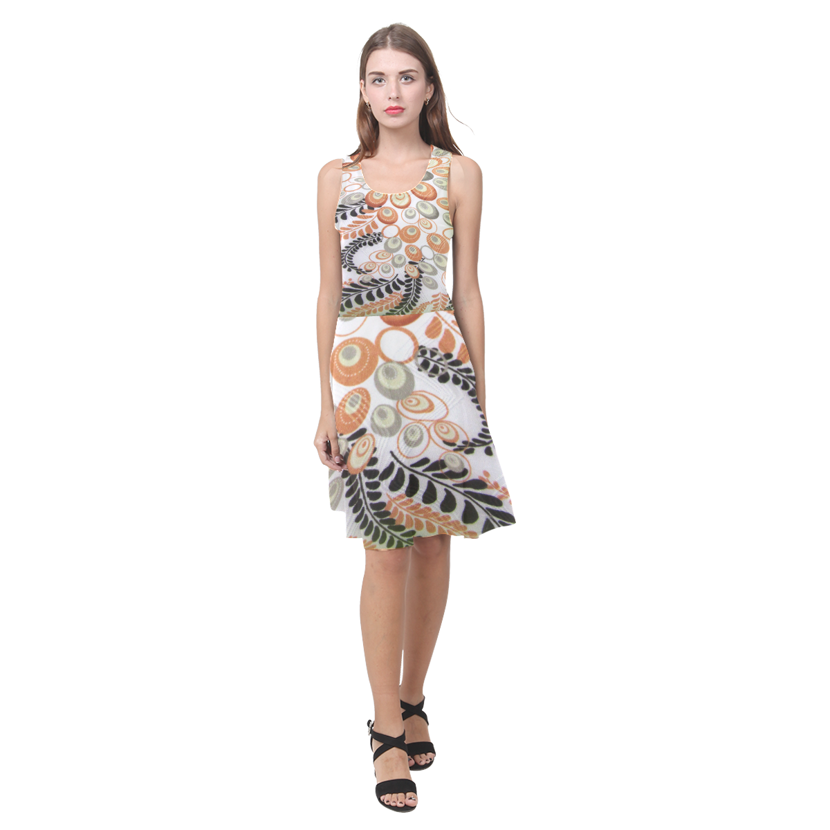 Abstract green peacock Atalanta Casual Sundress(Model D04)