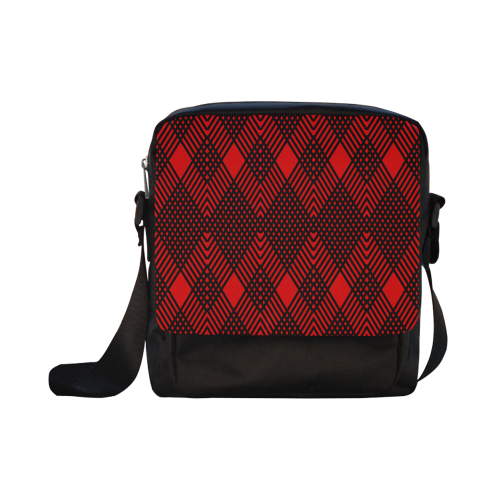 Red and black geometric  pattern,  with rombs. Crossbody Nylon Bags (Model 1633)