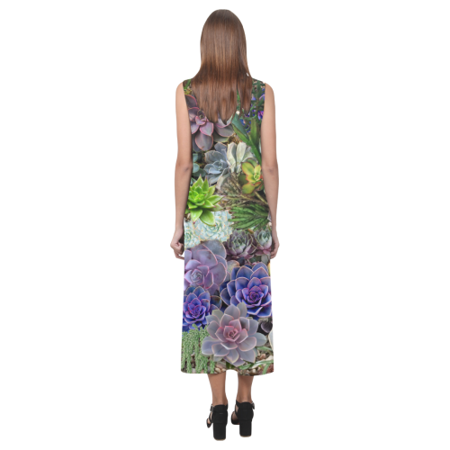 Succulent gardens Phaedra Sleeveless Open Fork Long Dress (Model D08)