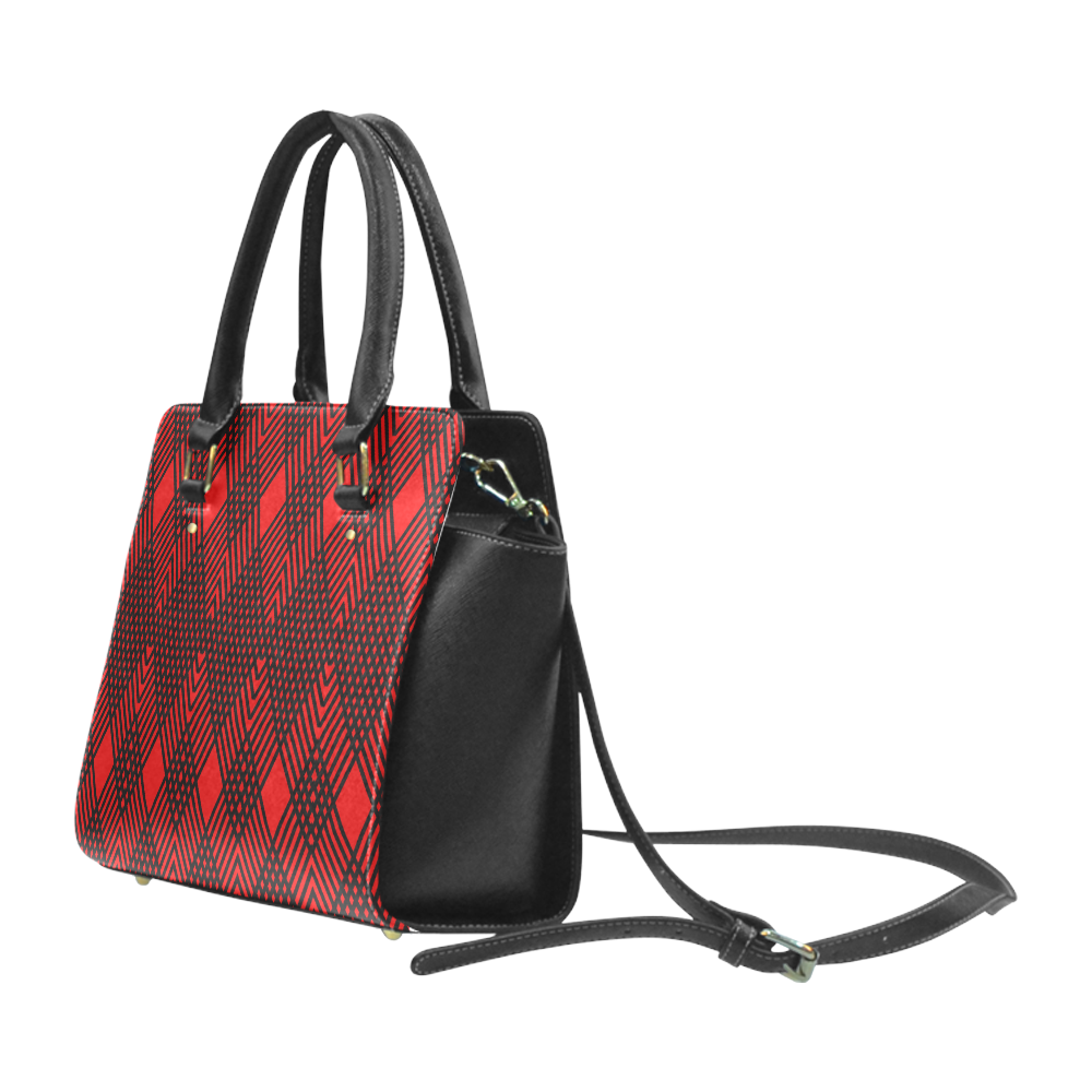 Red and black geometric  pattern,  with rombs. Classic Shoulder Handbag (Model 1653)