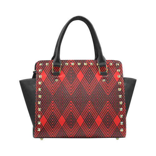 Red and black geometric  pattern,  with rombs. Rivet Shoulder Handbag (Model 1645)