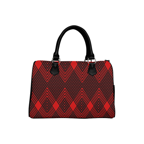 Red and black geometric  pattern,  with rombs. Boston Handbag (Model 1621)