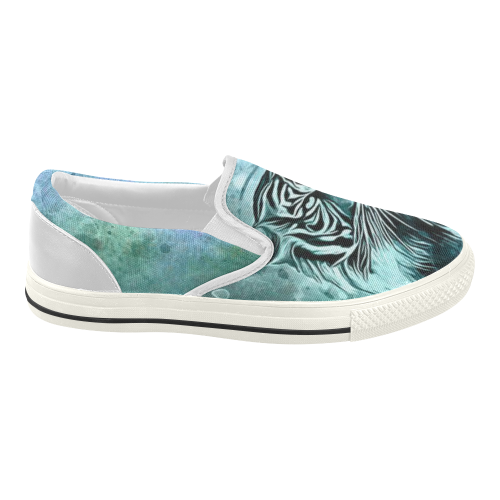 Watercolor Tiger Women's Slip-on Canvas Shoes (Model 019)