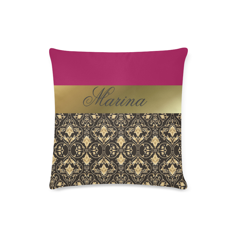 Damask in Gold and Red with Name Custom Zippered Pillow Case 16"x16"(Twin Sides)