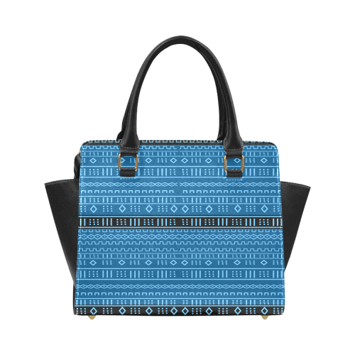 Blue and Black Modern Mudcloth Classic Shoulder Handbag (Model 1653)