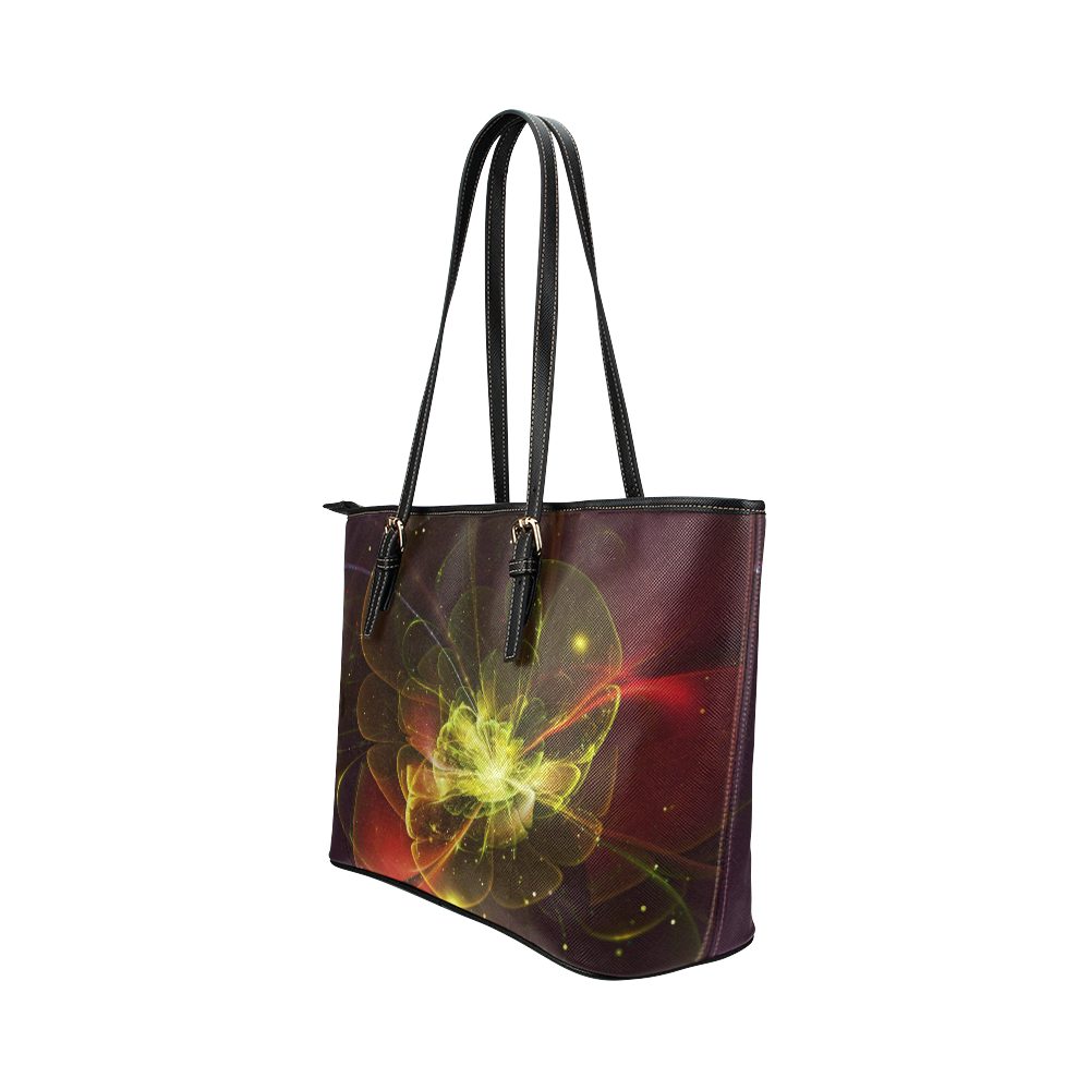 A  wonderful abstract fractal red yellow blossom Leather Tote Bag/Large (Model 1651)