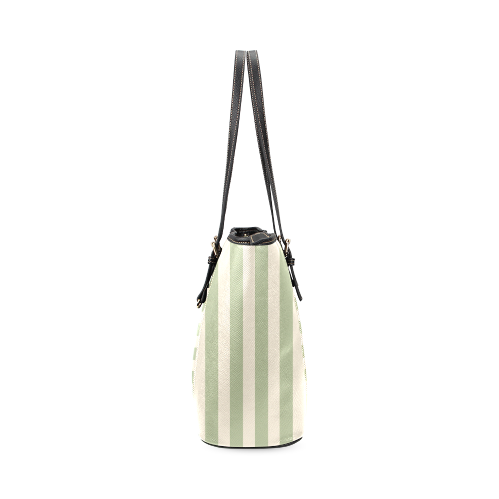 Stripes in Sage and Tan Leather Tote Bag/Small (Model 1640)